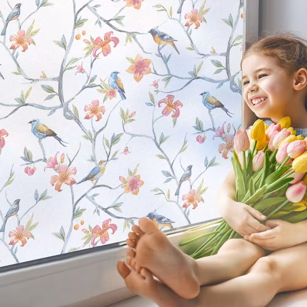 WOPAR Privacy Window Film Frosted Glass Film Static Cling Film No Glue Film Bird Window Stickers for Home Bathroom Office|Decorative Films| 5