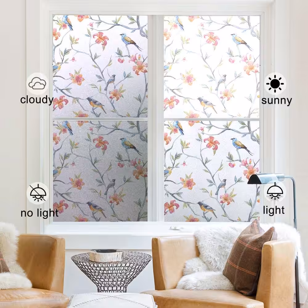 WOPAR Privacy Window Film Frosted Glass Film Static Cling Film No Glue Film Bird Window Stickers for Home Bathroom Office