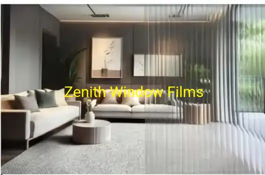 Modern fluted film design for condo study-room divider without replacing glass panels.