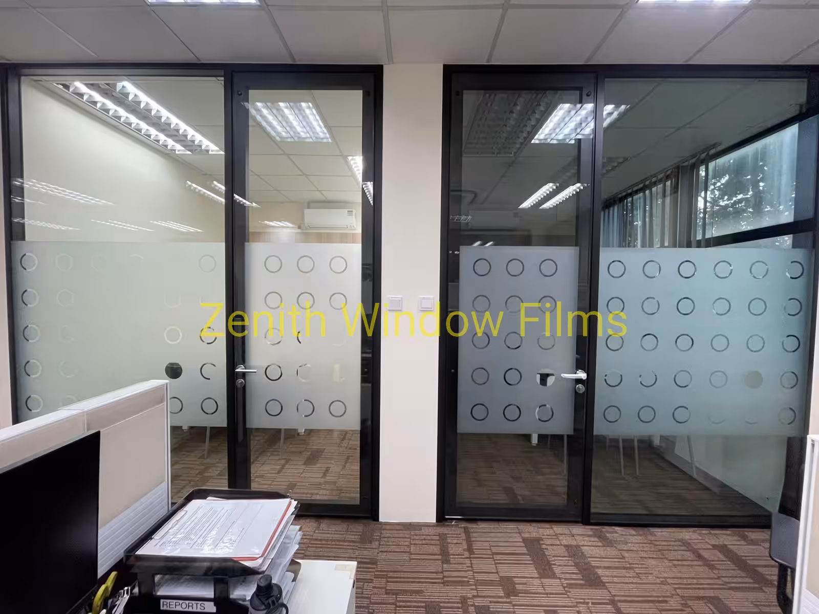 Frosted laser cut die cut film installation by zenith window films 5